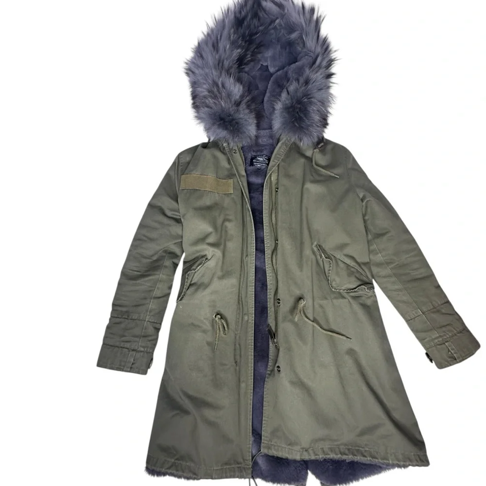 STUNNING MaoMaoKong Military Fur Parka green/purple S